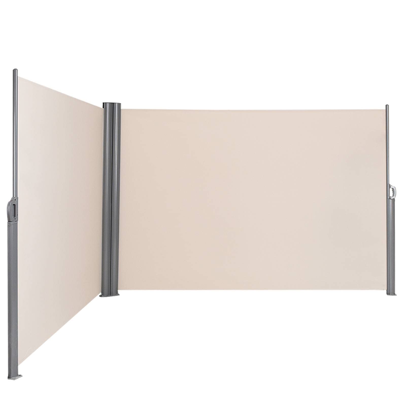 COSTWAY Retractable Side Awning, 300/600 x 160/180cm (LxH) Aluminium Outdoor Privacy Screen with Handle, Wind Protection Waterproof Sun Shade Blind Divider for Garden PatioTerrace (600x180cm, Beige)