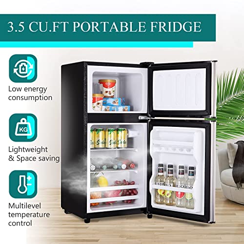 3.5Cu.Ft Compact Refrigerator Mini Fridge with Freezer, Small Refrigerator with 2 Door, 7 Level Thermostat Removable Shelves for Kitchen, Dorm, Apartment, Bar, Office Silver - Image 5
