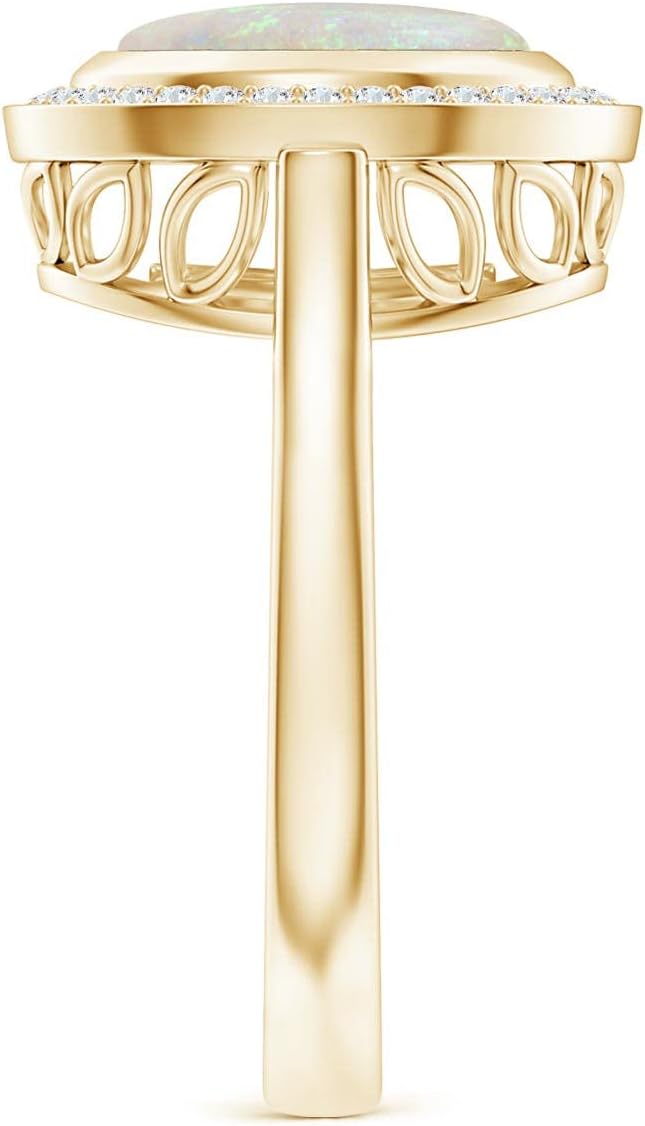 Angara Natural Opal Ring for Women | Bezel-Set Oval Opal Ring with Diamond Halo in 14K Solid Gold