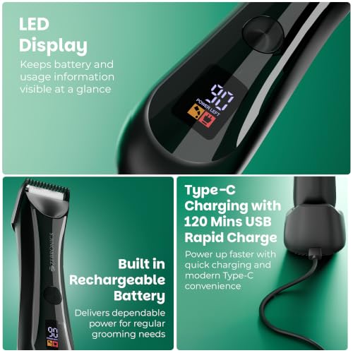 Image of Zebronics HT300B Body Trimmer for Men, 90min Runtime, IPX6 Waterproof, LED Spotlight, Type-C Rechargeable, Corded & Cordless, Self-Sharpening Stainless Steel Blades, Charging Dock (Black)