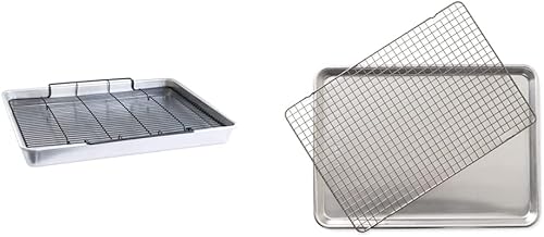 Nordic Ware Bandeja de horno extra grande para hornear crujiente, con estante, plata y media hoja 43172AMZM Nordic Ware con rejilla antiadherente