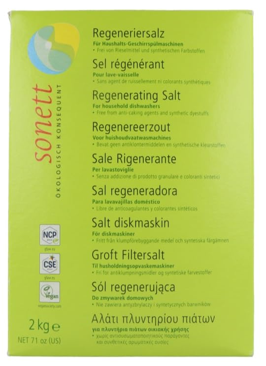 Sal Regeneradora Natural para Lavavajillas, 2 kg, Sin Anticoagulantes ni Colorantes