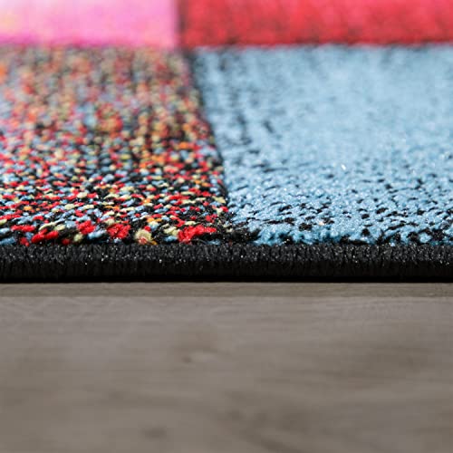 Miniatura 2 de Alfombra Salón Pelo Corto Diseño Cuadros Colorida Cuadrados Multicolor Alegre, Tamaño:80x300 Cm