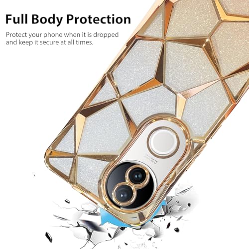 Image of VONZEE Gradient Glitter Case for VIVO V50e, Luxury Electroplated 3D Cube, Diamond Bling Shiny Soft TPU Clear Shockproof Women Girls Protective Phone Cover (Gold)