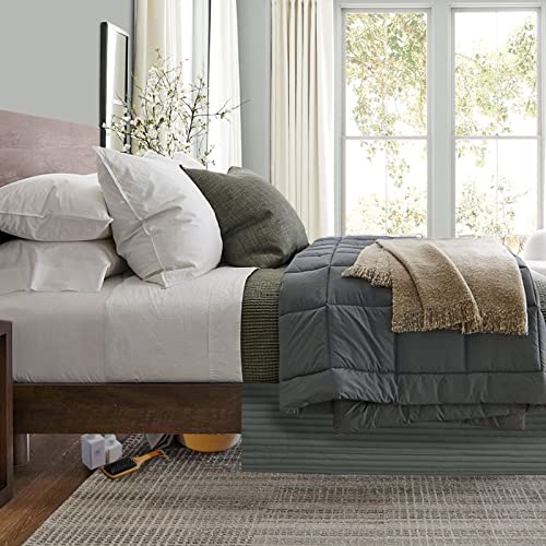 Bed Skirt Easy Fit With 14 Inch Drop Machine Washable Fade Resistant Hotel Quality Wrinkle Free Bedskirt Stripe(Queen,Grey) #TOP3