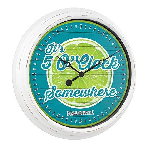 La Crosse Technology 433-3841Mv2 15.75" Indoor/Outdoor Quartz Wall Clock-Margaritaville 5 O'clock Somewhere, White/Teal #TOP2