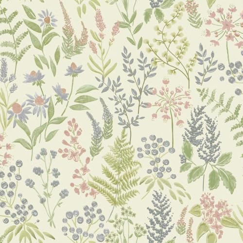 Holden Rural Paradise Floral Sprig Wallpaper - Modern Wallpaper for Living Room, Bedroom, Fireplace - Decorative Luxury Floral Wall Paper with Leaves & Flower Pattern (Pink/Cream)
