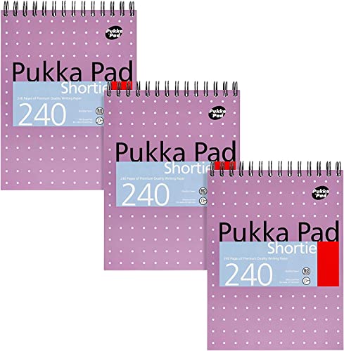 Pukka Pad, Shortie Writing Pad 3-Pack – 23.5 x 17.8cm – Wire Head-Bound Notebook with 8mm Lines on 80GSM White Paper with Perforated Edges for Easy Removal – 240 Pages