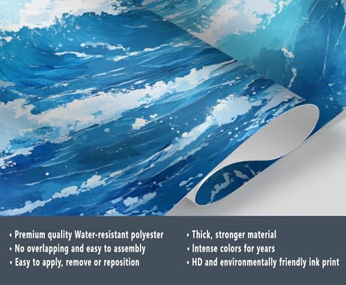 GIVLWF Wallpaper - Nautical Mural & Home Decor, Blue Ocean Bedroom Wallpaper, Ocean Wave Painting Wall Paper for Living Room, Large Mural, Not Self Adhesive - Image 5