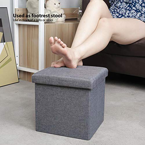 B Fsobeiialeo Storage Ottoman Cube, Linen Small Coffee Table, Foot Rest Stool Seat, Folding Toys Chest Collapsible For Kids Grey 11.8"X11.8"X11.8" #TOP5