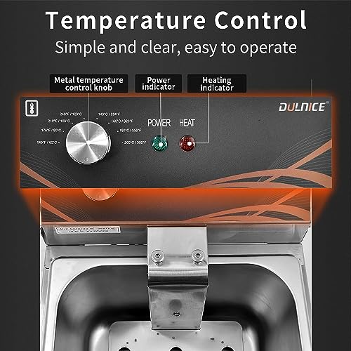 DULNICE Kommerzielle Friteuse Mit Fett 6L mit Einzeltank & Deckel Elektrische Fritteuse 3000W, Friteuse öl Temperaturkontrolle 60-200°C Schnelles Erhitzen für Heim und Gewerbe – Bild 5
