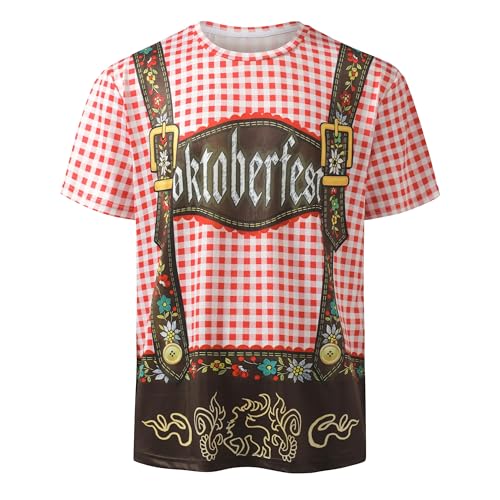 SightYoung Bavarian T-Shirt Men,Oktoberfest Germany Shirt Men,Red,L
