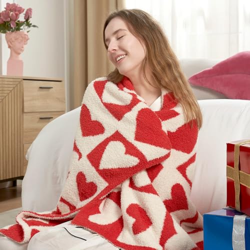 Snuggle Sac Valentines Throw Blanket Red Checker, Knitted Super Soft Cozy Blankets, Valentines Day Gifts for Her, Microfiber Heart Throws for Couch, Checkered Love, 50x60 inches by Snuggle Sac - Image 4