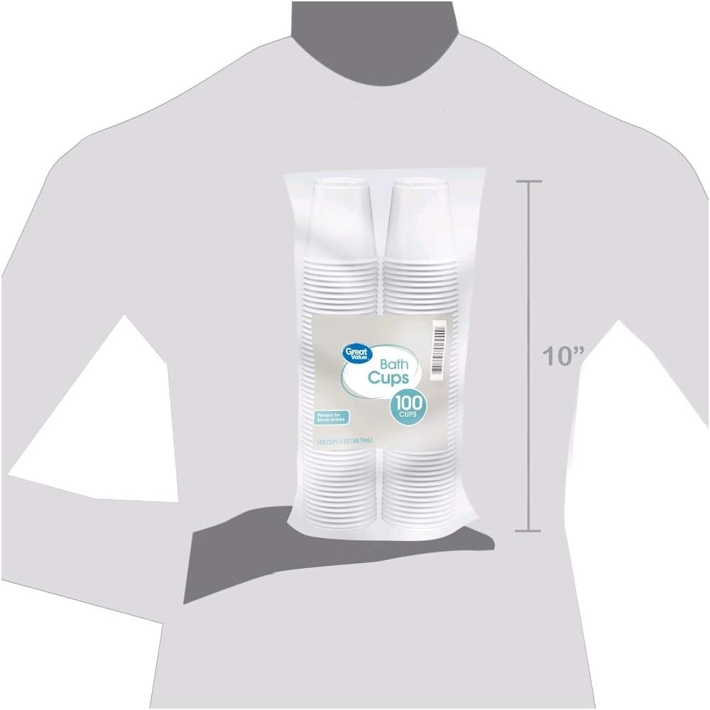 Bath Great Value 3 Oz White Plastic Cups, 100 Ct