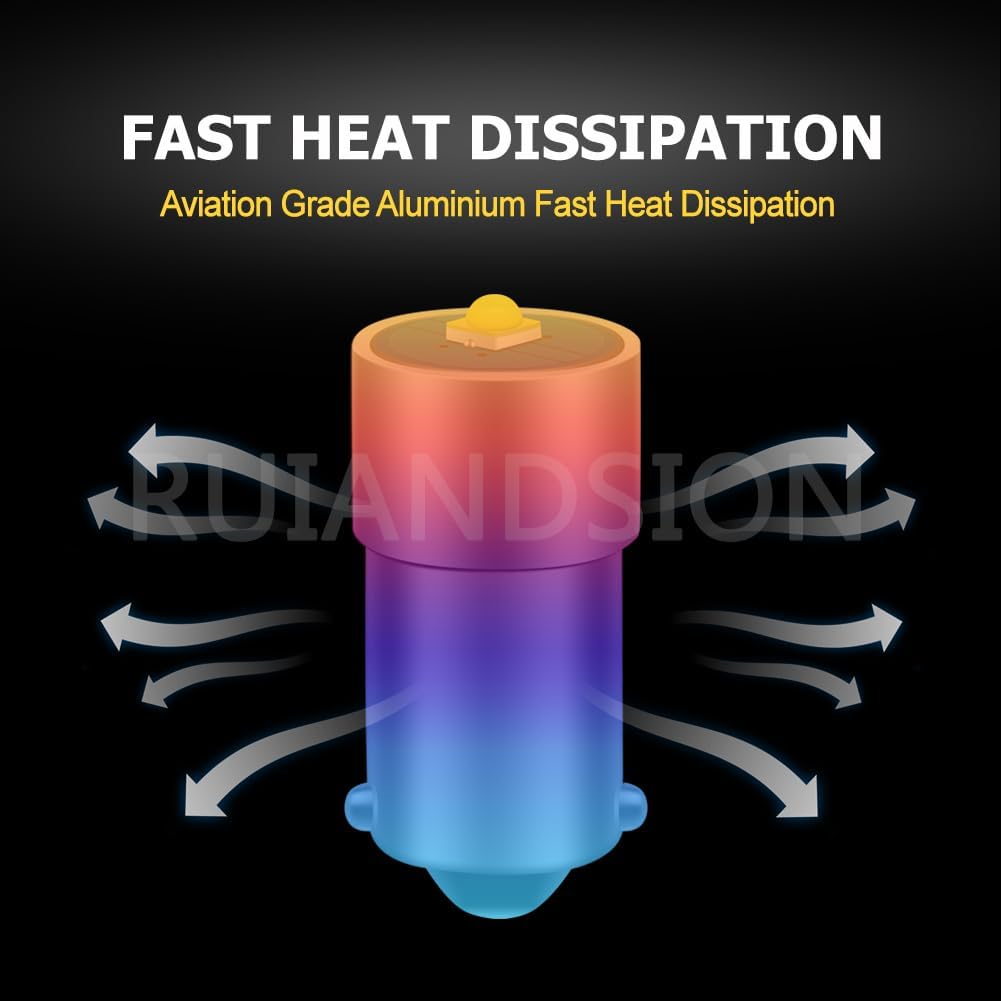 Ruiandsion BA9S LED Bulb BA9 53 57 1895 64111 6-30V 6V 12V 24V Super Bright 2525 1SMD Chipset LED Bulb for Car Interior Side Door Courtesy Lights Map Lights,6000K White,Non-Polarity (Pack of 10)