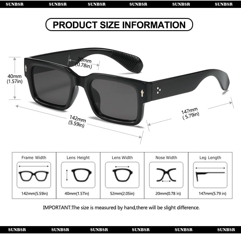 Classic Square Sunglasses for Women Men Trendy Thick Frame Rectangle Sun Glasses Chunky Black Shades - Image 7