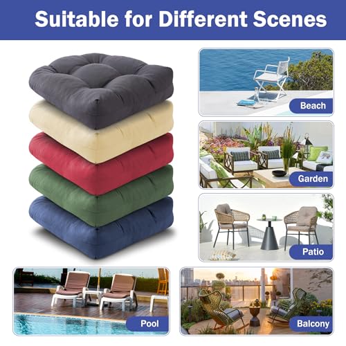 IPYNBAP Outdoor Chair Cushions Set of 2, Patio Chair Cushions with Ties,19x19+5&rdquo; Tufted Outdoor Seat Cushions, Waterproof Patio Furniture Cushions, Outdoor Dining Chair Pads, Dark Grey