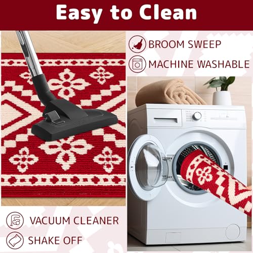 Farmhouse Kitchen Rugs Sets of 3 Non Slip Kitchen Mats for Floor, Washable Boho Kitchen Rug, Absorbent Resists Dirt Kitchen Floor Mat for Sink, Runner, Hallways (Red, 20"x59"+20"x48"+20"x32") by DINSUMRUG - Used condition - Image 7