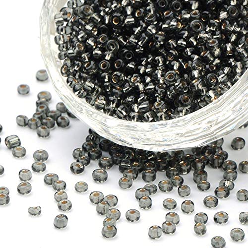 Pack of 1100 Glass Seed Beads 4 mm, 6/0, Pony Beads, Round Mini Beads, Seed Beads, (Grey Silver Insert), Grey Silver Inlay - Image 2