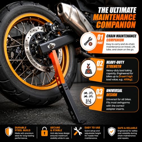 Image of Moto Jack for Bike Adjustable, Bike Stand for Chain Cleaning & Lubrication, Heavy Duty Motorcycle Wheel Roller & Paddock Stand Jack, Portable Puncture Repair Lifter, Motorcycles Upto 400kg