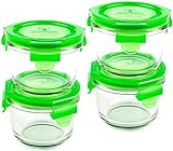 Wean Green Round Wean Bowls 6oz/165ml Baby Food Glass Containers - Pea (Set of 4)