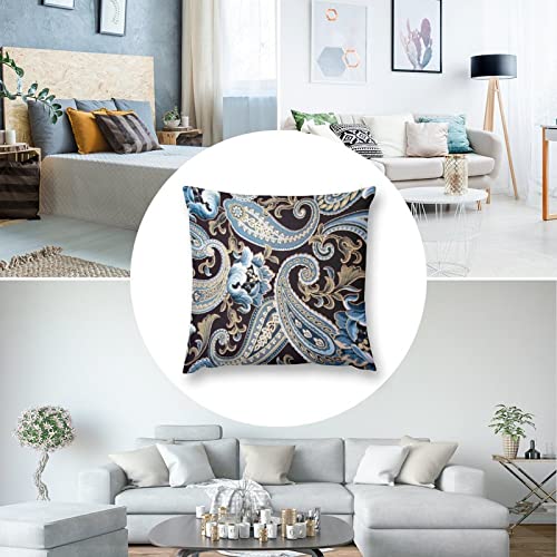Blue Brown Vintage Paisley Throw Pillow Covers Cozy Square Throw Pillowcases Home Decoration For Bed Couch Sofa Living Room Cushion Case 18"X18" #TOP6