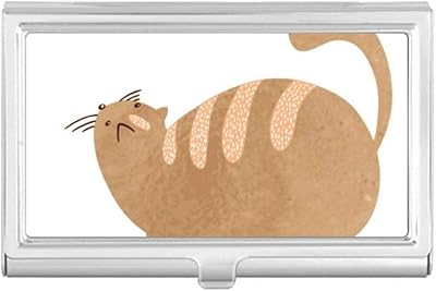 Brown Fat Cat Animal Watercolor Business Card Holder Case Pocket Box Wallet