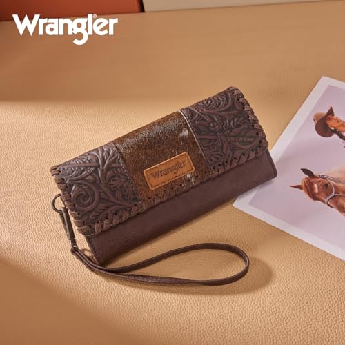 Montana West X Wrangler Women's Cowhide Wallet Trifold Phone Wristlet Wallets, Card Cases & Money Organizers Brown Clutch RFID Wallets for Womens Ladies Female Travel Credit Card Wallet WG196-W0563CF by Montana West - Image 6