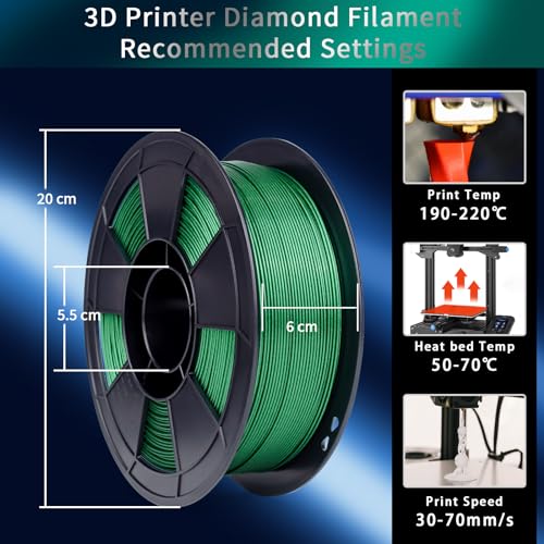Image of ZIRO PLA Filament 1.75mm, Shiny Sparkle PLA with Glitter, Diamond Series Filament, Bright Color Shining Material 1kg /2.2lbs Spool, Fit Most FDM 3D Printers, Diamond Emerald Green