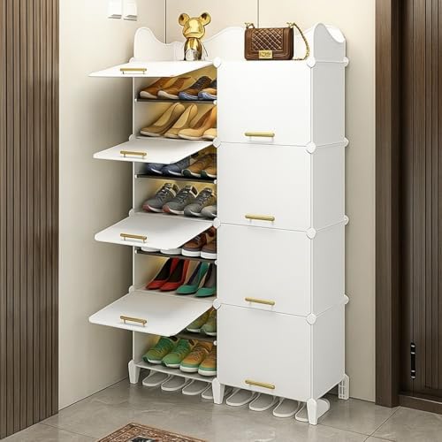 Image of Owme 17 Tier Shoe Rack with Shelf, Folding Shoe Rack for Bedroom, Living Room,Entryway,Footwear Stand for Home, Organizer, ShoeRack Plastic | Hallway Shoes Rack | Shoe Organizer - White
