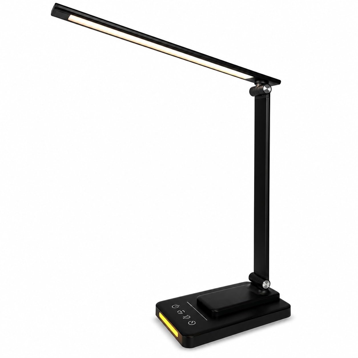 DUAS LED Desk Lamp with Night Light, USB Powered, 5 Colour Temperatures, Touch Control, Dimmable, Timer, 180° Rotatable Shade, Compact Reading & Home Office Table Lamp