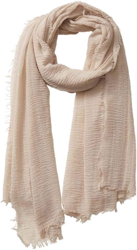 Cotton Blend Crinkle Vintage Soft Scarf with Fringed Edges,Fashion Lightweight Scarf shawl,travel scarf (Beige)