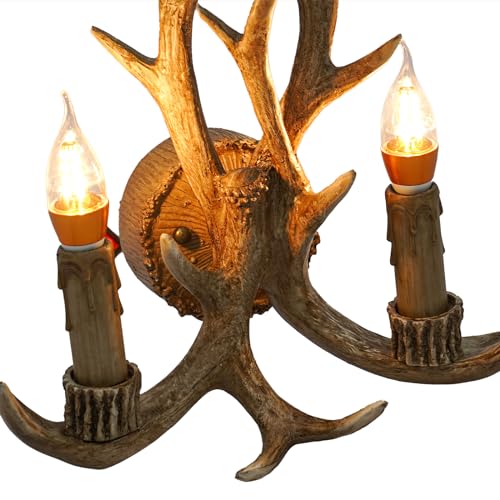 Image of Deer Antler Wall Light Wall Candle Sconces with E14 Base, Rustic Country Style Farmhouse Wall Light Fixtures for Bedroom Bathroom Hallway Entrance
