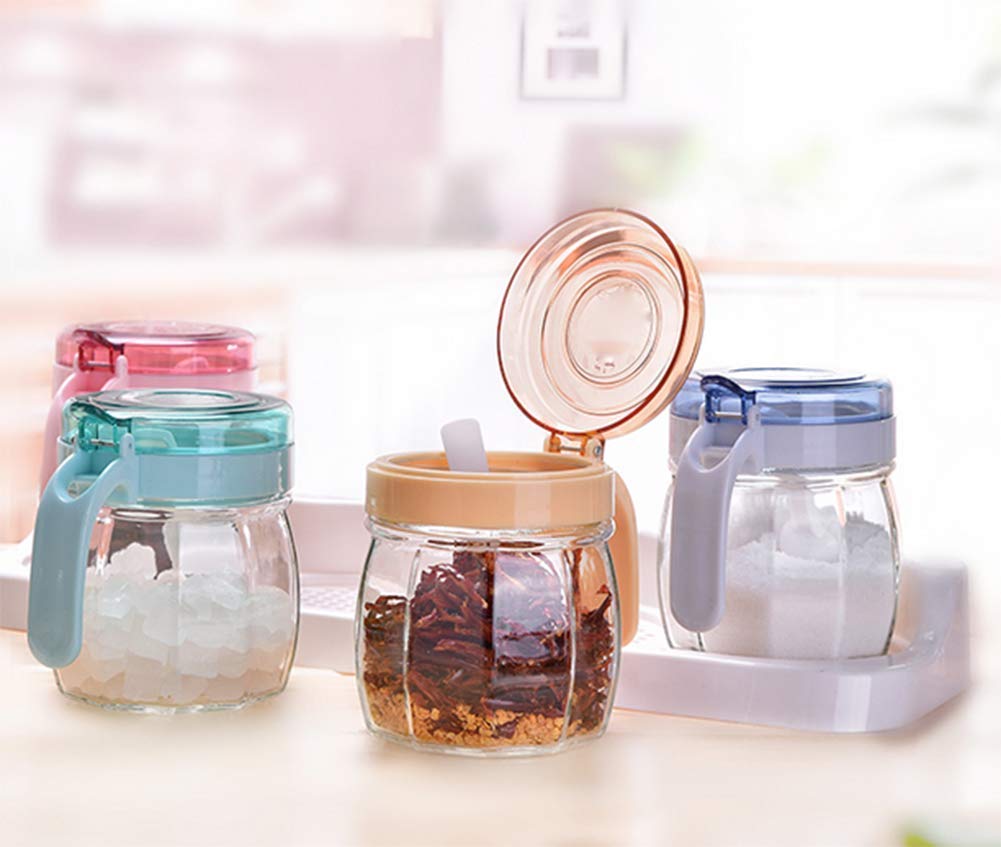 Boîte à épices Boîte à épices Cuillères, Boîte à épices Set Cruet en Verre Pot d'assaisonnement Boîte d'assaisonnement Boîte d'assaisonnement Salière Cuisine Ménage Ensemble