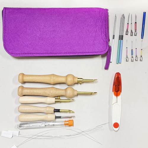 Image of 32Pcs Punch Needle Embroidery Kit,Punch Needle kit for Beginners,Adjustable Punch Needle Embroidery Kit,Wooden Handle Embroidery Pen Kits,Big Eye Embroidery Needles for Adults