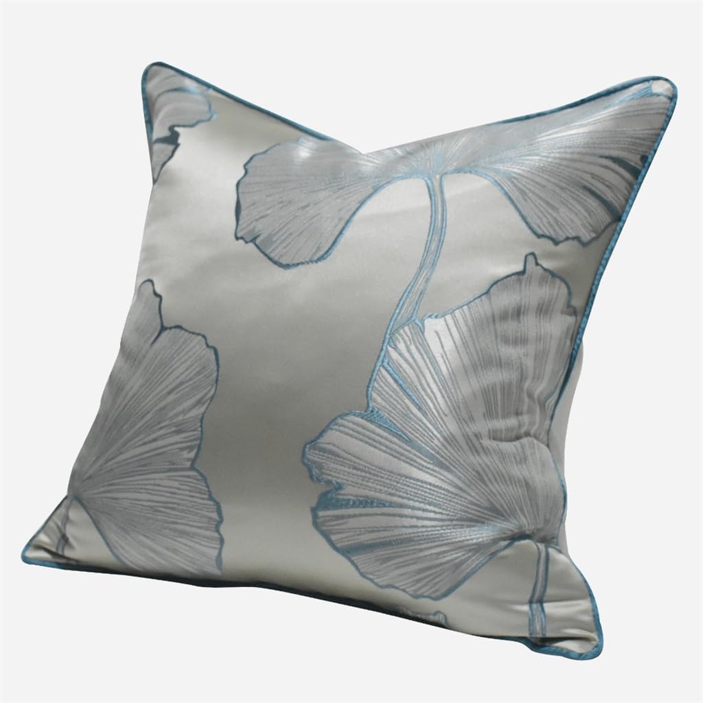 HBJWOV Hotel Sofa Chinese Gray Leaf Plant Pattern by The Bag Living Room Study Square Pillow Case