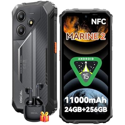 OSCAL Marine 2 Movil Resistente Android 15 24GB RAM+256GB ROM TF 2TB Móvil Irrompible Batería 10600mAh Teléfono Movil 6 56" HD+ 90Hz Cámara AI IP68/IP69K NFC/OTG/GPS/Huella Dactilar/Face ID