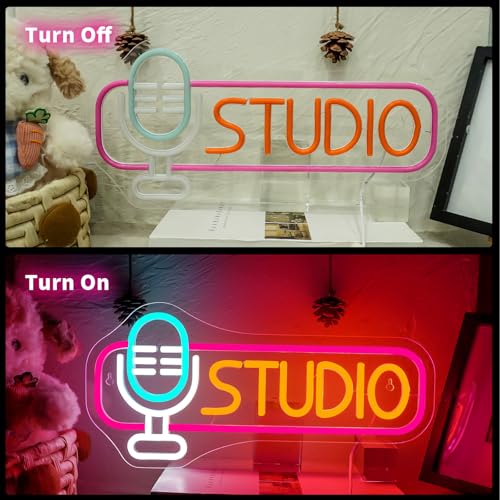 Image of Studio Neon Sign for Wall Decor Battery or USB Powered on Air LED Light Sign Recording Light Sign for Live Room Game Room Broadcasting Room Music Studio Bedroom