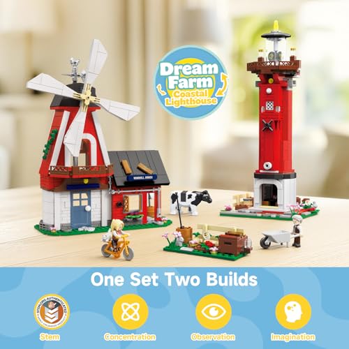 Image of Wise Block 2-in-1 Farm & Lighthouse Building Set, 727 PCS