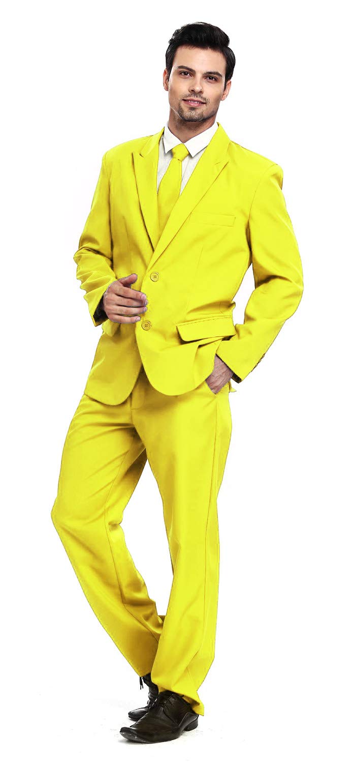 U Look Ugly Today Men's Yellow Party Suit Solid Color Jacket Costume Leisure Suit For Halloween Party With Tie & Pants -Xxl