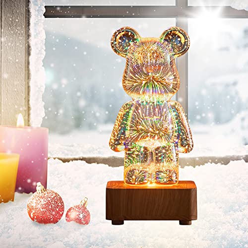 Asslye Luce notturna 3D fuochi d'artificio Orso luce notturna 8 colori cambiano lampada LED orso lampada luminosa decorazione da tavolo regalo per ragazze bambini