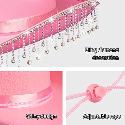 Mgupzao Pink Cowgirl Hat Bachelorette Party,Rhinestone Cowboy Hat Costume Accessories For Women,Bride To Be Gift,Cow Girl Hats Bachelorette Party Novelty With Tassel Design Adjustable Neck Drawcord #TOP2