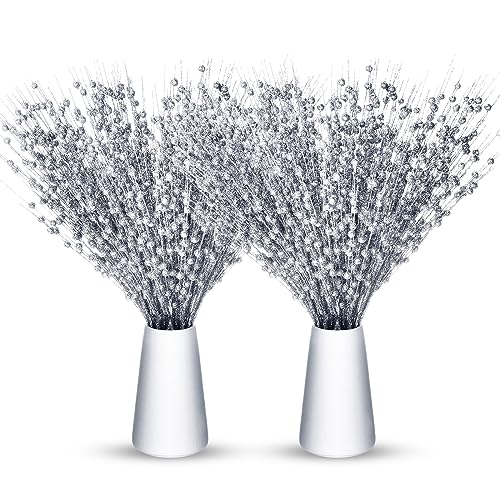 Geosar 30 Pcs Christmas Glitter Berry Stems, 17 Inch Picks, Silver