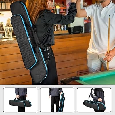 GOBUROS 2x2 Pool Cue Case Holds 2 Butts and 2 Shafts, Soft Pool Stick Holder Case with Front Accessories Pocket, Billiard Cue Carrying Cases with Shoulder Strap for Easy Carry