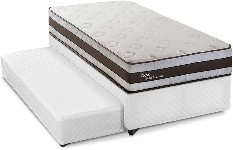 Bicama Box Solteiro com Cama Auxiliar Herval Ness, Molas Ensacadas, 58x88x188 cm