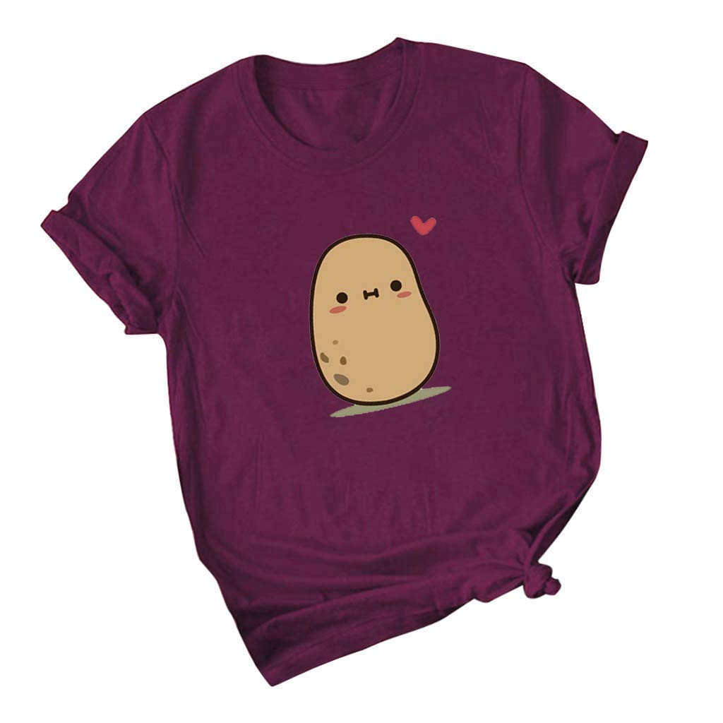 Fashion Womens O-Neck Short Sleeve Potato Sack Plus Size Cotton Casual Top