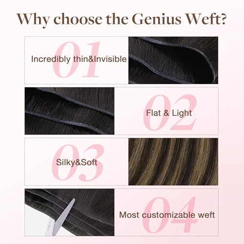 Image of GOO GOO Genius Weft Hair Extensions Human Hair, Sew In Hair Extensions Rooted Remy Weft, 2 /6 /2 Balayage Dark Brown to Chestnut Brown 24inch 60g, Hand Tied Weft Hair Extensions