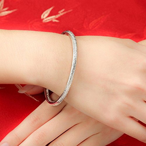Merdia BSIW22C1FBA 999 Solid Sterling Silver Bangle Cuff Bracelets Flower Carved For Women'S thumb #5
