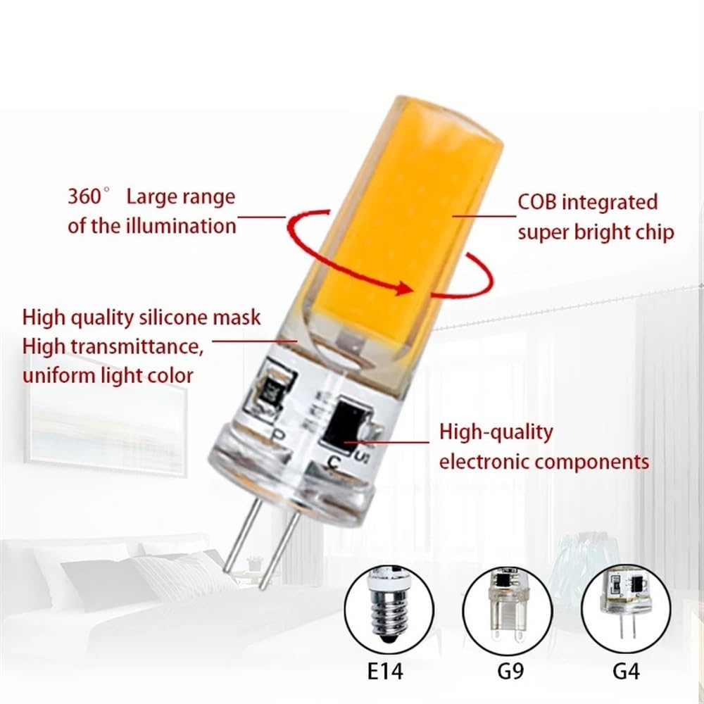 Fengyan Casa Lampadine, Confezione da 20, Lampadina LED COB AC220V LED COB G4/G9/E14 3W/6W Dimmerabile 360 ​​Angolo del Fascio Lampada a LED Lampadari Domestico Lampada(Cold White,G9 220V 6W)