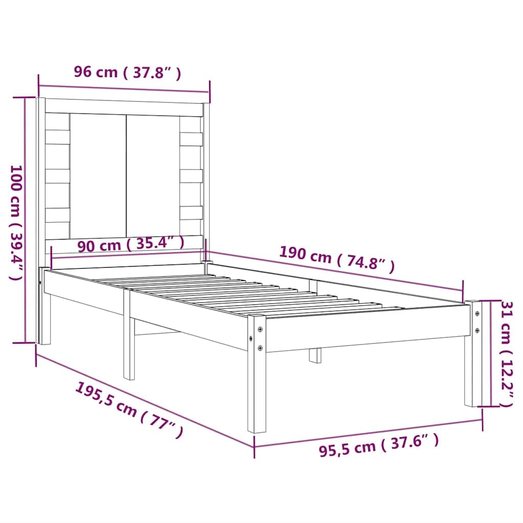 Lite sosnowe drewno z zagłówkiem klasyczny 90x190 cm Brąz | Rama łóżka lite drewno 90x190 cm sosnowa z zagłówkiem pojedyncza do sypialni